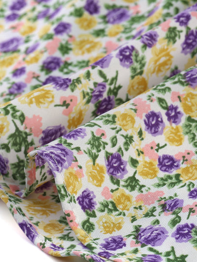 Floral Print Tie Waist Blouse Ruffle Neck Chiffon Wrap Top