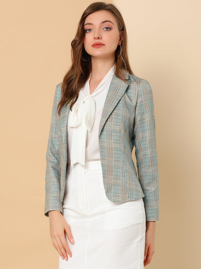 Business Casual Open Front Notch Lapel Printed Suit Blazer