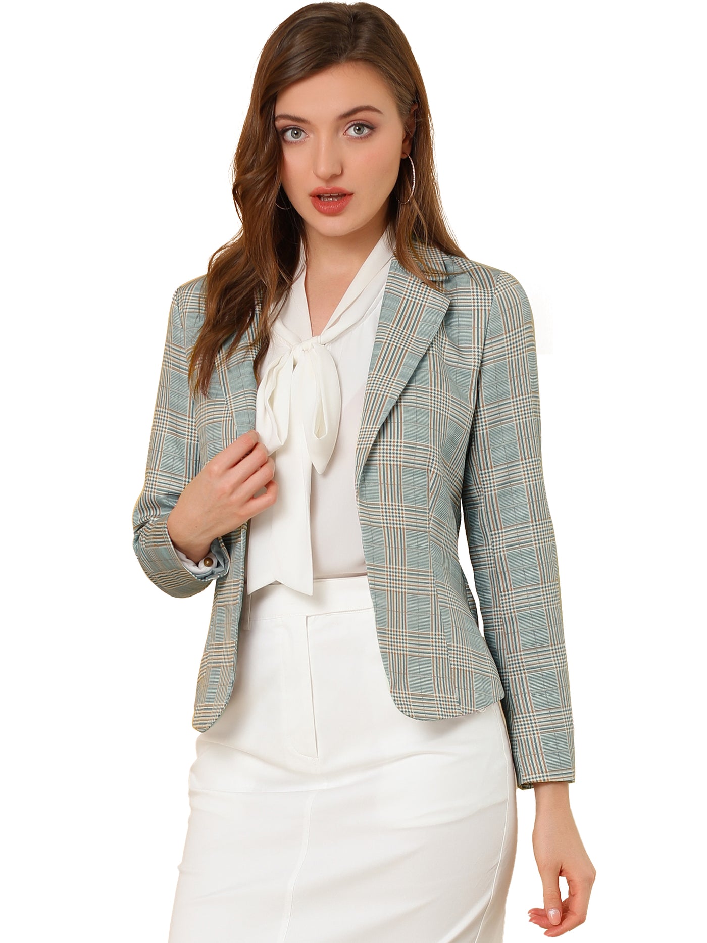 Allegra K Business Casual Open Front Notch Lapel Printed Suit Blazer