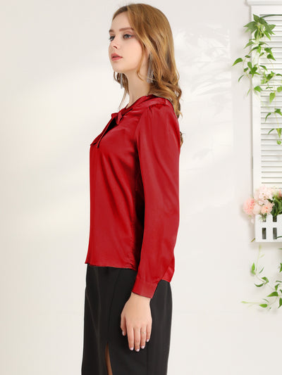 Satin Work Office Blouse Tie Neck Business Casual Top