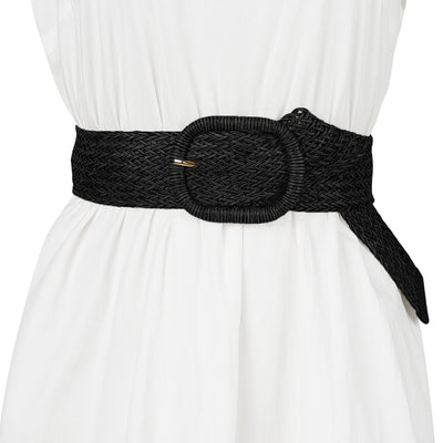Wide Waist Braided Woven Dress Chunky Buckle Belt