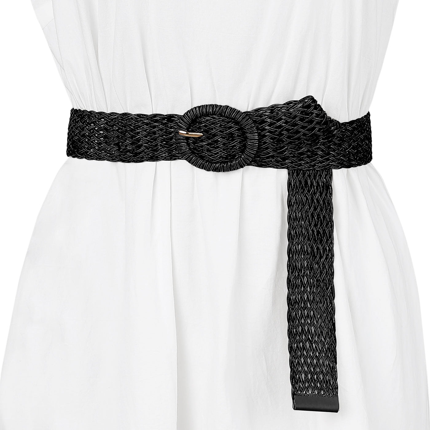 Allegra K Skinny Waist Braided Dress Round Metal Buckle Adjustable Belts