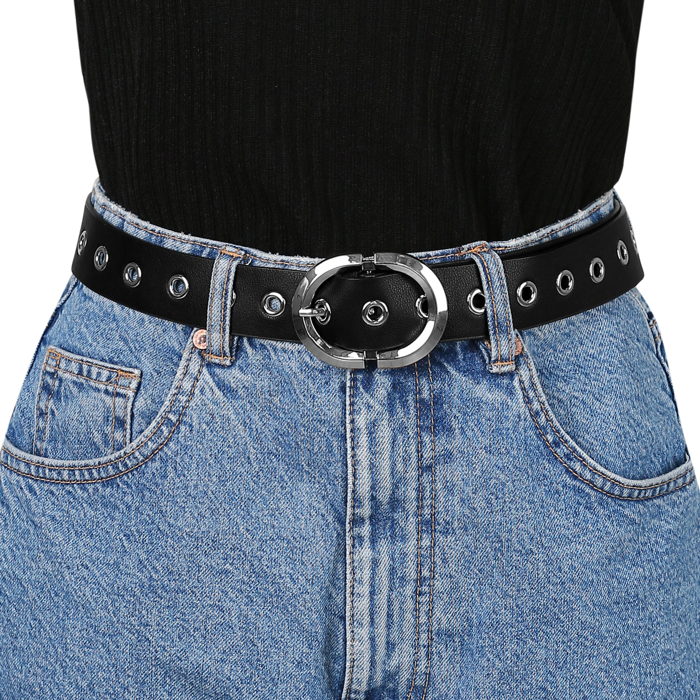 Allegra K Grommet PU Leather Skinny Plus Size Waist Jeans Dress Belts
