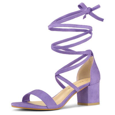 Open Toe Cross Strap Lace Up Mid Chunky Heel Sandals