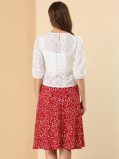 Sheer Puff Sleeve Retro Embroidery Tops Lace Blouse