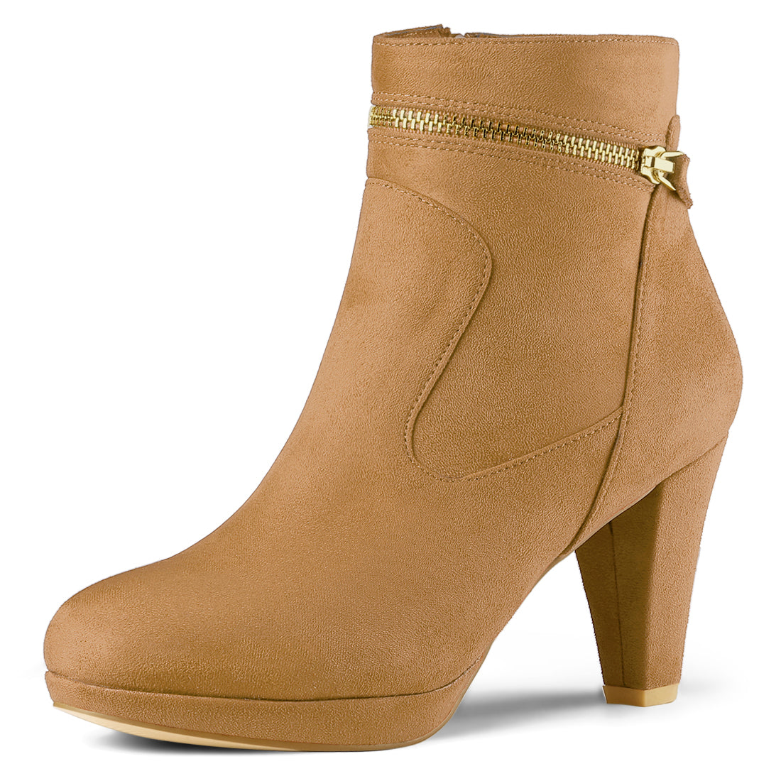 Allegra K Faux Suede Round Toe Ankle Mid Block Heel Boots