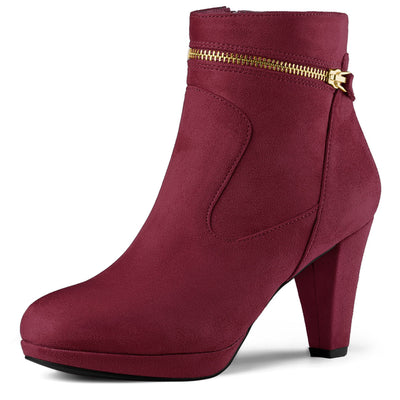 Faux Suede Round Toe Ankle Mid Block Heel Boots