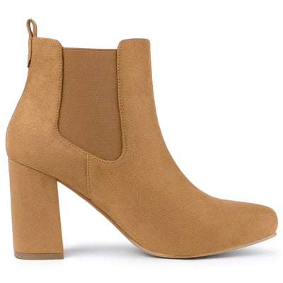 Round Toe Chunky High Heel Ankle Chelsea Boots