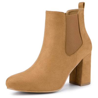 Allegra K Round Toe Chunky High Heel Ankle Chelsea Boots