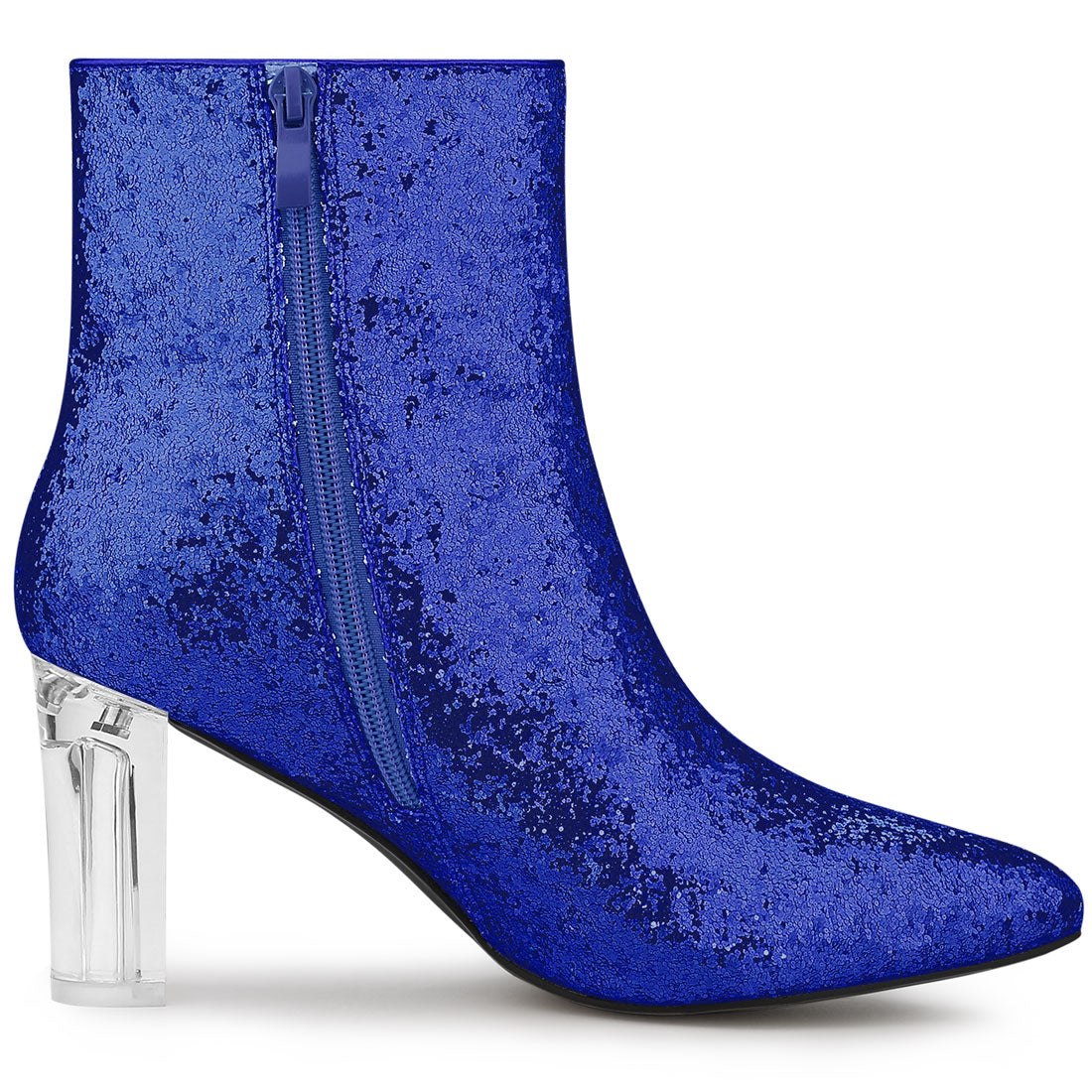 Allegra K Pointed Toe Clear Block Heel Glitter Ankle Boots