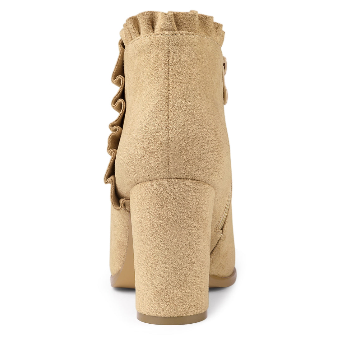 Allegra K Pointed Toe Ruffle Block Heel Side Zipper Ankle Boots