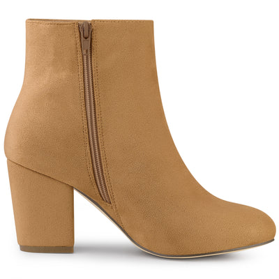 Round Toe Side Zip Chunky Heel Ankle Boots