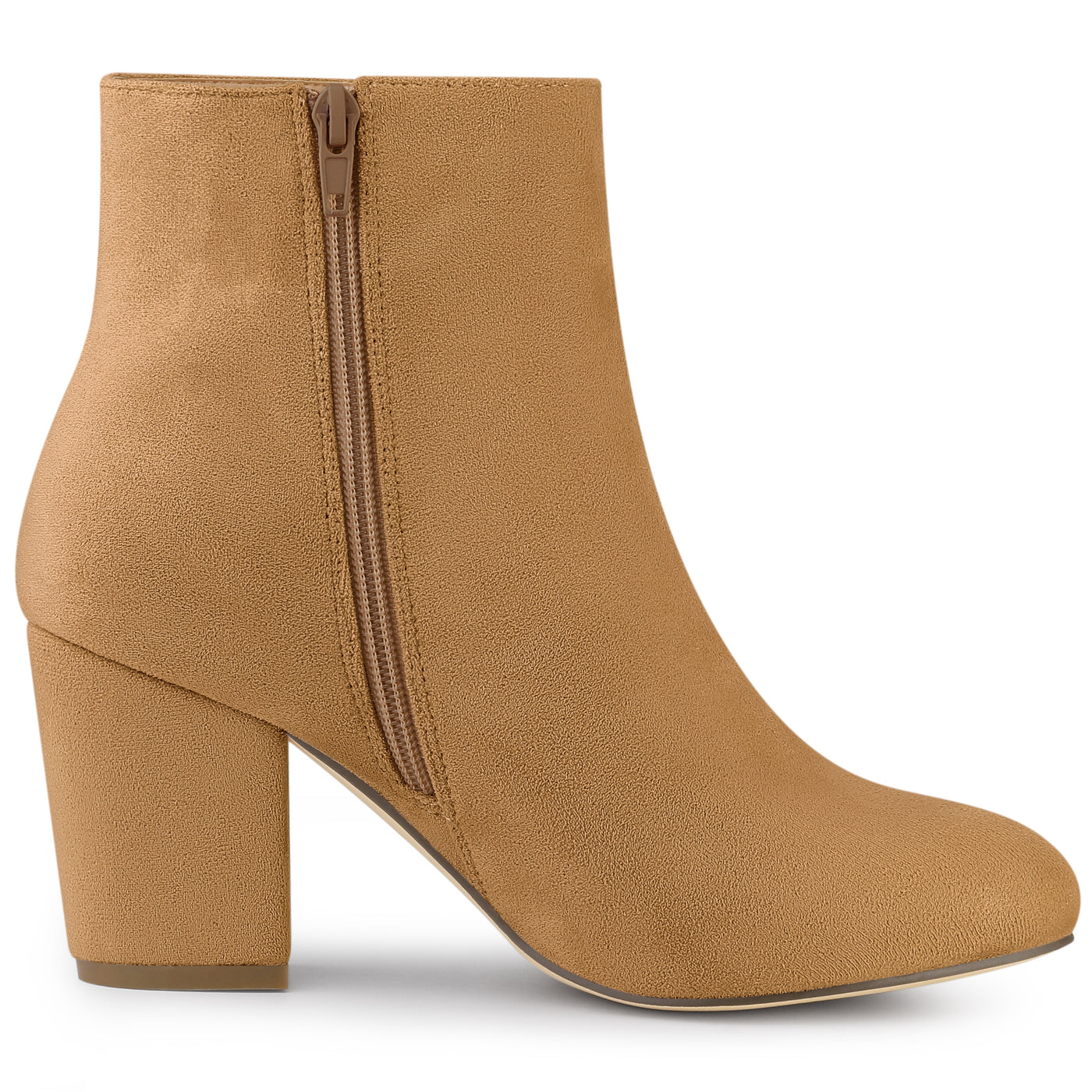 Allegra K Round Toe Side Zip Chunky Heel Ankle Boots