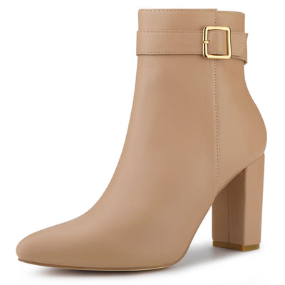Pointed Toe Buckle Decor Heel Ankle Booties