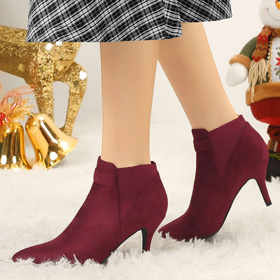 Faux Suede Pointed Toe Stiletto Heel Chelsea Ankle Booties