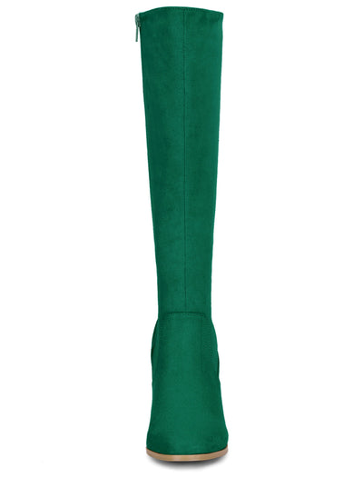 Faux Suede Side Zipper Chunky Heel Knee High Boots