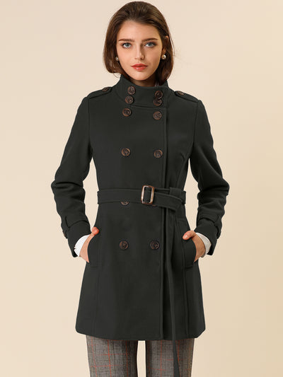 Stand Collar Double Breasted Trendy Belted Winter Coat