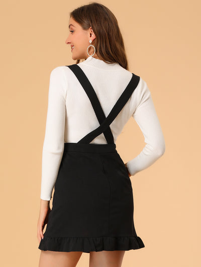 Suspender Pinafore Dress Ruffle High Waist Overall Skirt