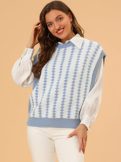 Argyle Sweater Vest Oversize Pullover Knitwear Tank Top
