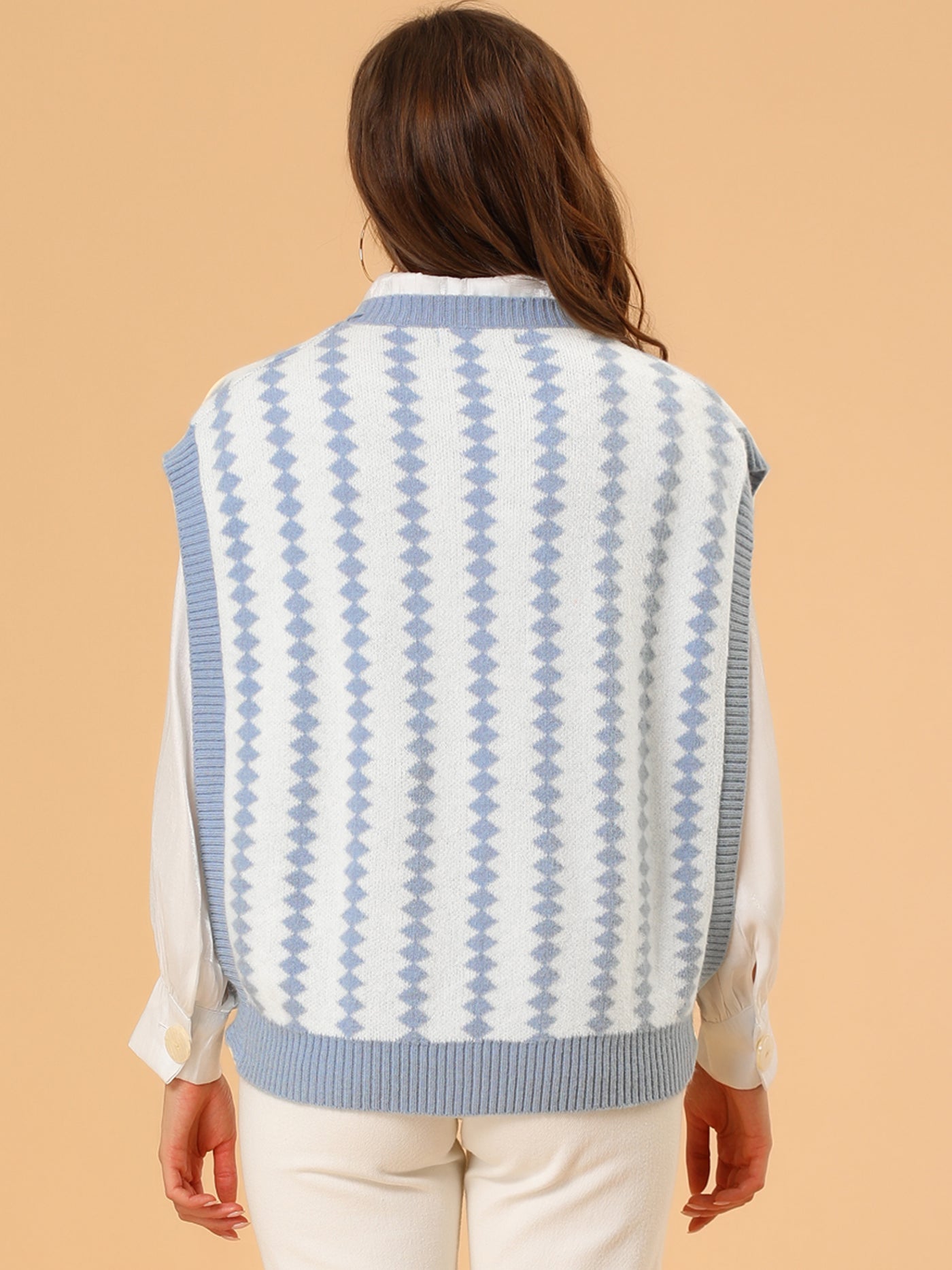 Allegra K Argyle Sweater Vest Oversize Pullover Knitwear Tank Top