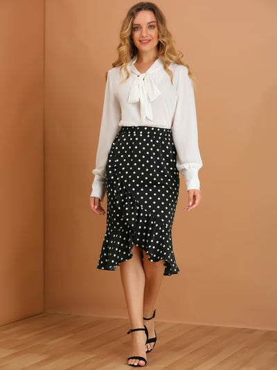 Midi High Waist Polka Dots Ruffle Asymmetrical Skirt