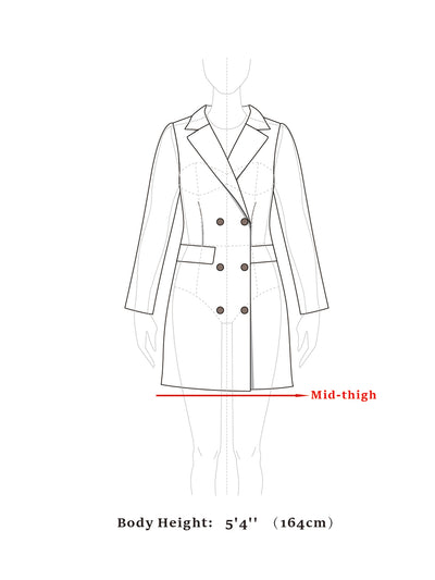 Notch Lapel Double Breasted Belted Mid Long Outwear Winter Coat