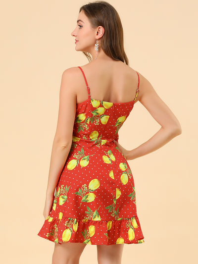 Ruffle Bow Knot Mini Sundress Lemon Spaghetti Strap Dress
