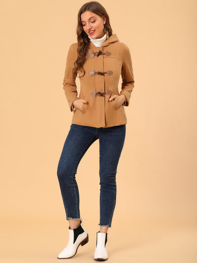 Casual Winter Outwear Hooded Button Toggle Pea Coat