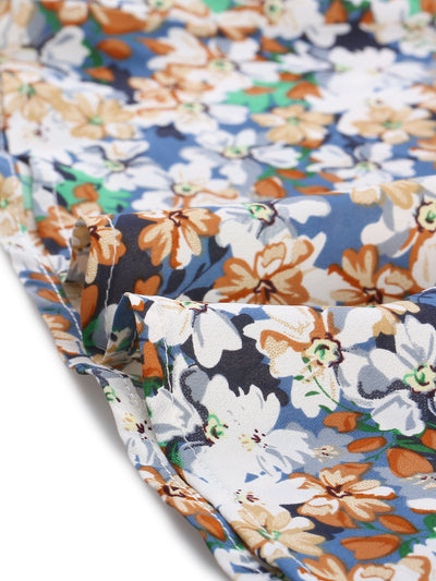 Summer Floral Print Flutter Sleeve Tie V Neck Peplum Blouse