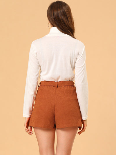 Belted Corduroy Casual Straight Leg High Waist Shorts