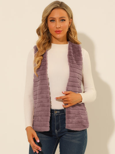 Fashion Faux Fur Vest Casual Sleeveless Fluffy Open Front Jacket