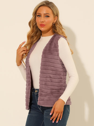 Fashion Faux Fur Vest Casual Sleeveless Fluffy Open Front Jacket
