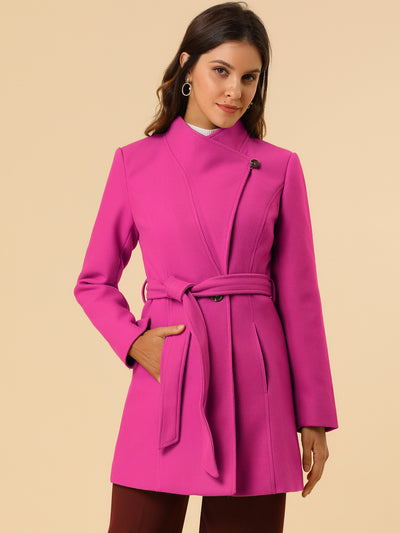 Classic Stand Collar Long Sleeve Winter Belted Coat