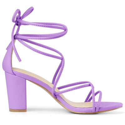 Strappy Strap Lace Up Mid Chunky Heel Sandals