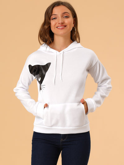 Allegra K Hoodie Rabbit Ear Cat Print Halloween Cosplay Sweatshirt Tops Blouse