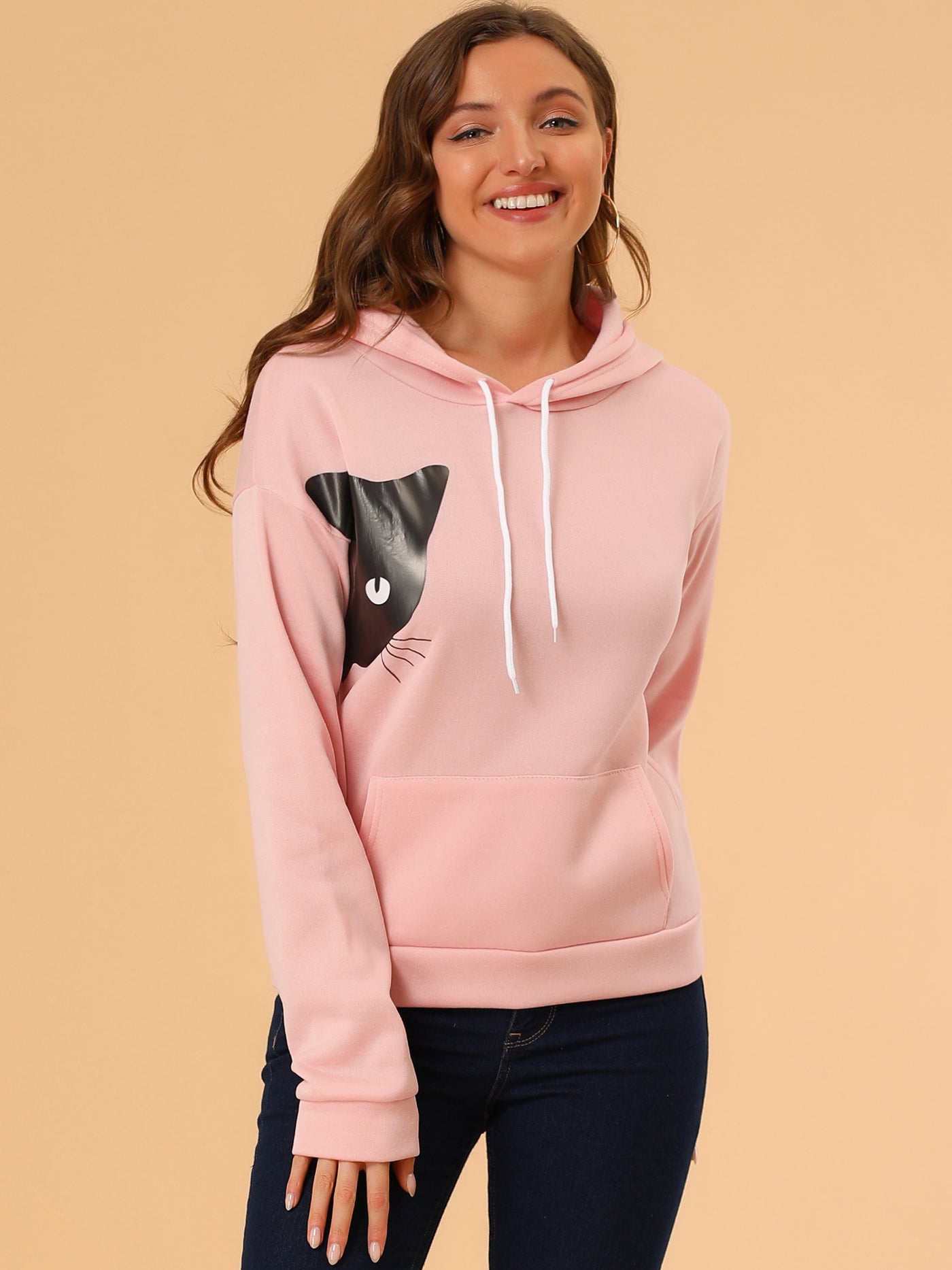 Allegra K Hoodie Rabbit Ear Cat Print Halloween Cosplay Sweatshirt Tops Blouse