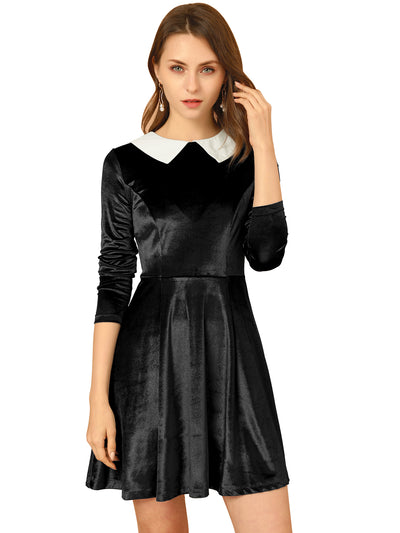Halloween Velvet Long Sleeve Contrast Doll Peter Pan Collar Dress