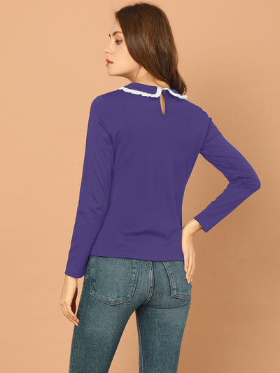 Peter Pan Collar Blouse Basic Knit T-Shirt Long Sleeve Shirt