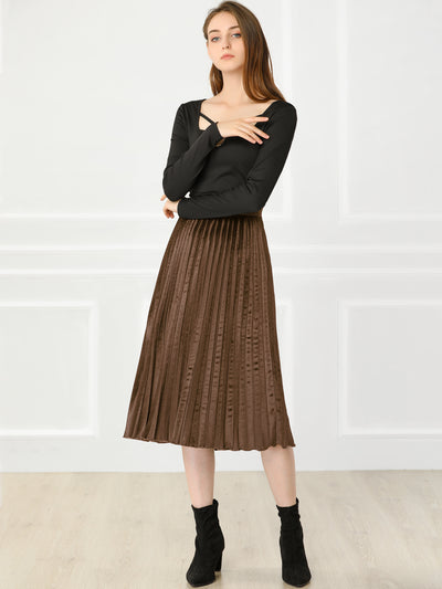 Party High Elastic Waist Velvet Pleated Midi Skirt