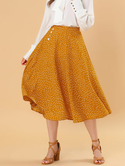 Retro Polka Dot Elastic Waist Vintage A-Line Midi Skirt