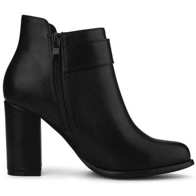 Round Toe Circle Buckle Chunky Heel Ankle Boots