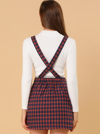 Overall Bib Plaid Adjustable Strap Pinafore Mini Suspender Skirt