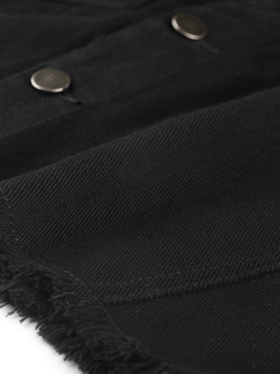 Trendy Frayed Button Up Washed Cropped Denim Jacket
