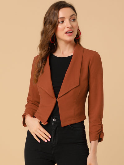 Notched Lapel Ruched Sleeve Jacket Business Cropped Blazer