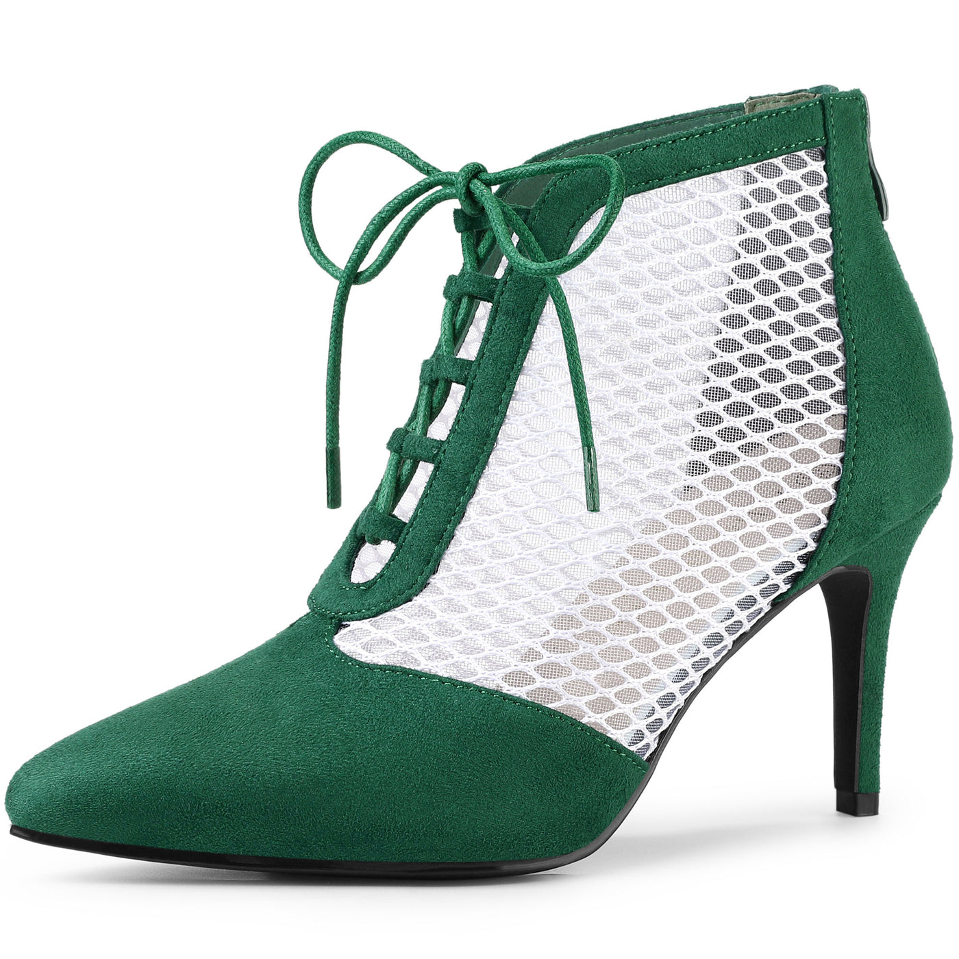 Allegra K Mesh Lace Up Stiletto Heel Ankle Boots
