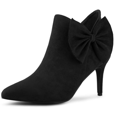 Pointed Toe Zip Bow Stiletto Heel Ankle Boots