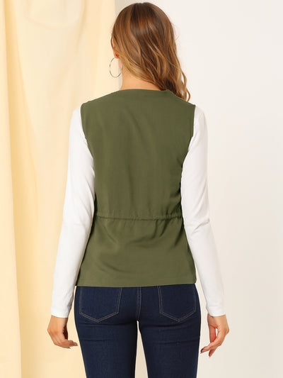 Sleeveless Vest Drawstring Waist Lightweight Zip Up Jacket