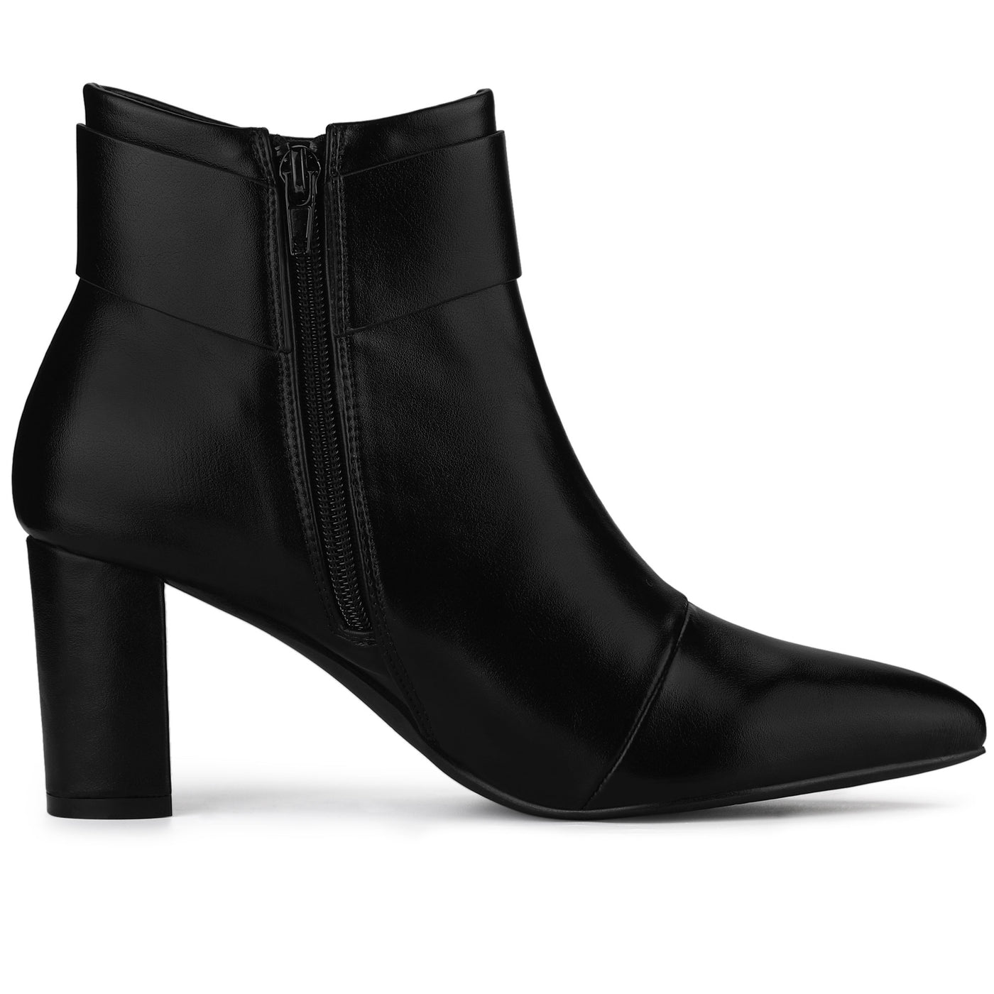 Allegra K Pointed Toe Buckle Chunky Heel Ankle Boots