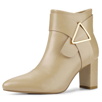 Pointed Toe Buckle Chunky Heel Ankle Boots