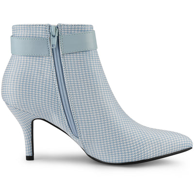 Buckle Plaid Stiletto Heel Houndstooth Ankle Boots